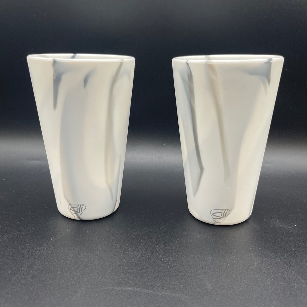 Silipint 16oz Silicone Pint Glass Set of 2 White Gray Marble Swirl Unbreakable